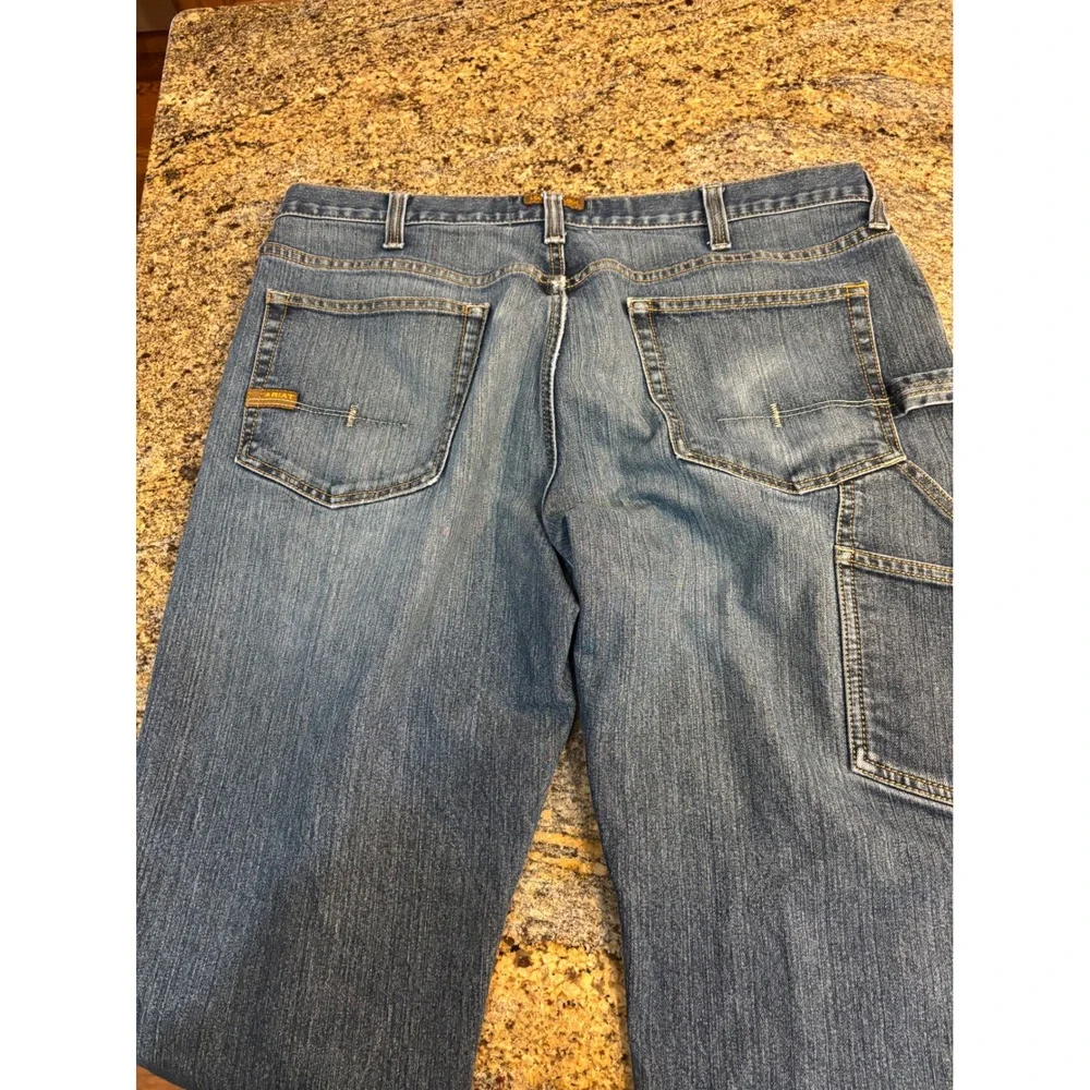 Ariat Rebar M4 Low Rise Boot Cut Jeans Mens 38W 33L Blue Denim Pants Distressed‎